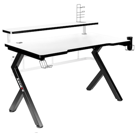 Birou gaming cu suport pentru monitor Huzaro Hero 5.0, 120 x 60 x 69.5 cm, Aluminiu/HDF, Negru/Alb