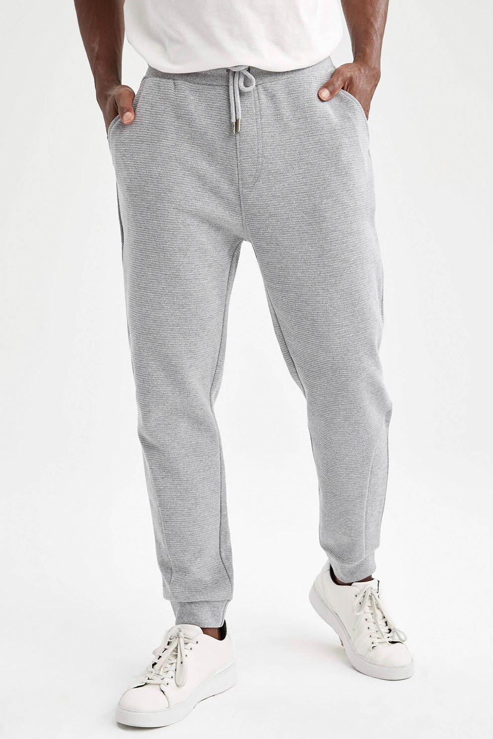 DeFacto, Pantaloni jogger cu buzunare oblice, Gri deschis melange