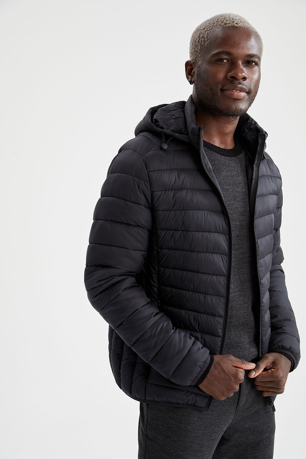 DeFacto, Geaca slim fit cu aspect matlasat, Negru