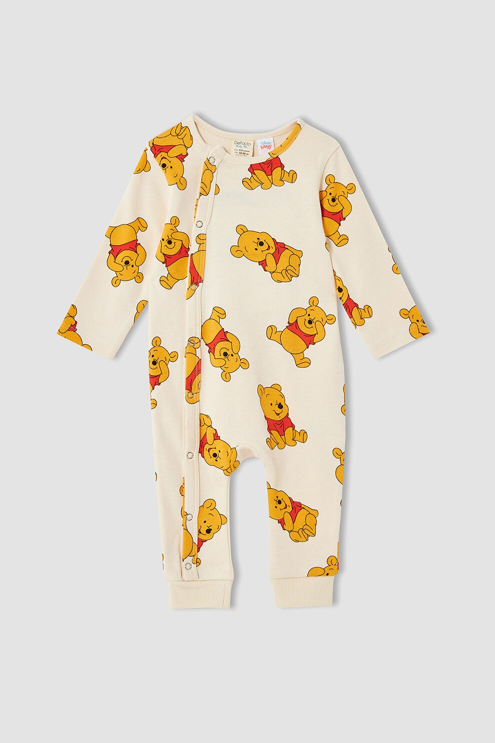 DeFacto, Salopeta de bumbac cu imprimeu Winnie the Pooh, Alb/Ocru