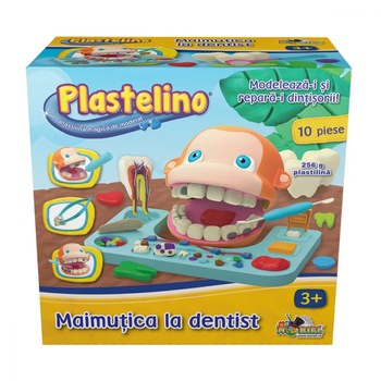 Set de joaca Maimutica la dentist cu plastilina 2, Plastelino Set de joaca Maimutica la dentist cu plastilina 2, Plastelino