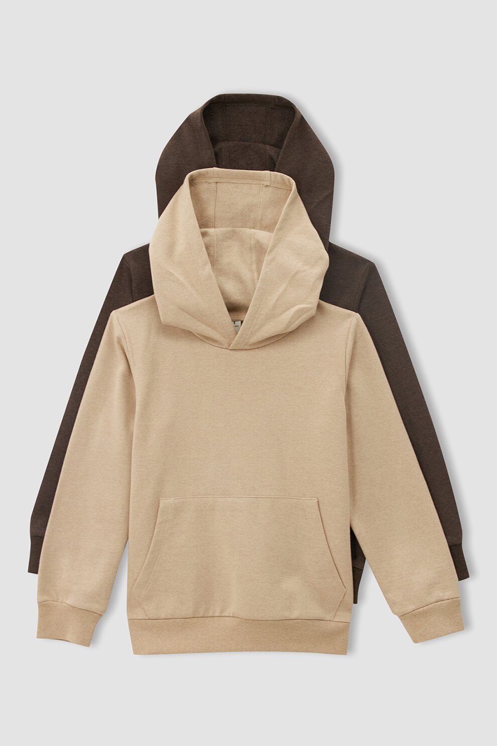 DeFacto, Set de hanorace cu buzunar kangaroo - 2 piese, Maro