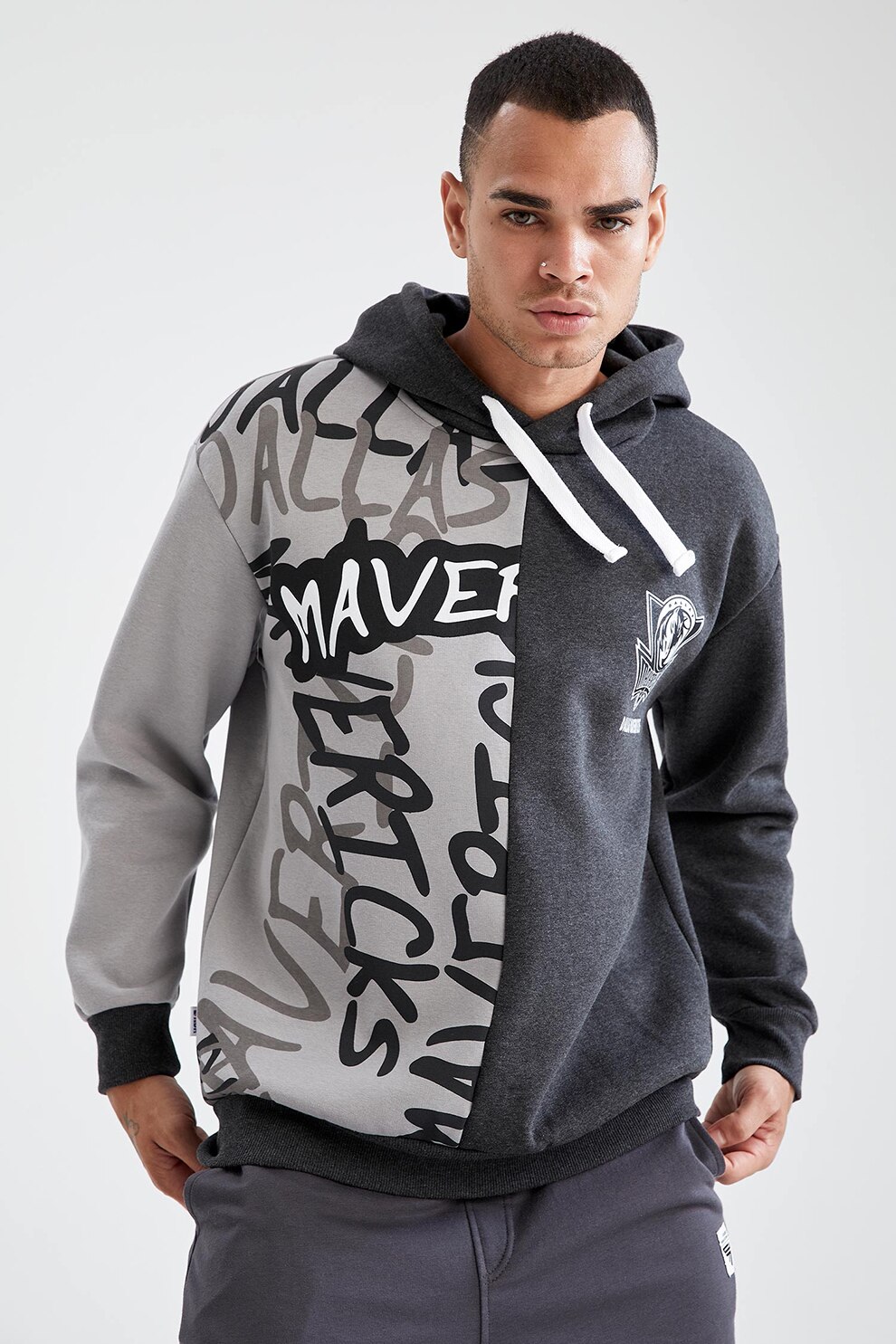 DeFacto, Hanorac supradimensonat cu doua nuante, Gri/Alb/Negru