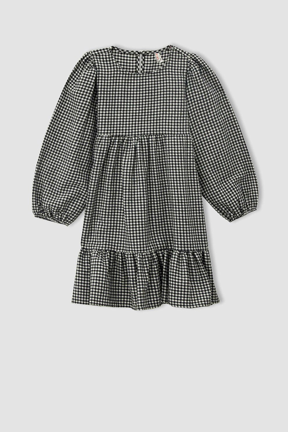 DeFacto, Rochie scurta evazata cu model in carouri, Negru/Alb