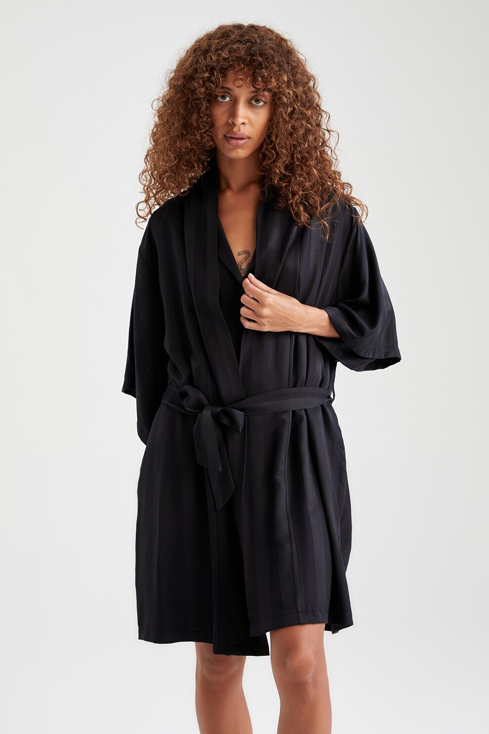 DeFacto, Halat cu cordon in talie, Negru, L-XL