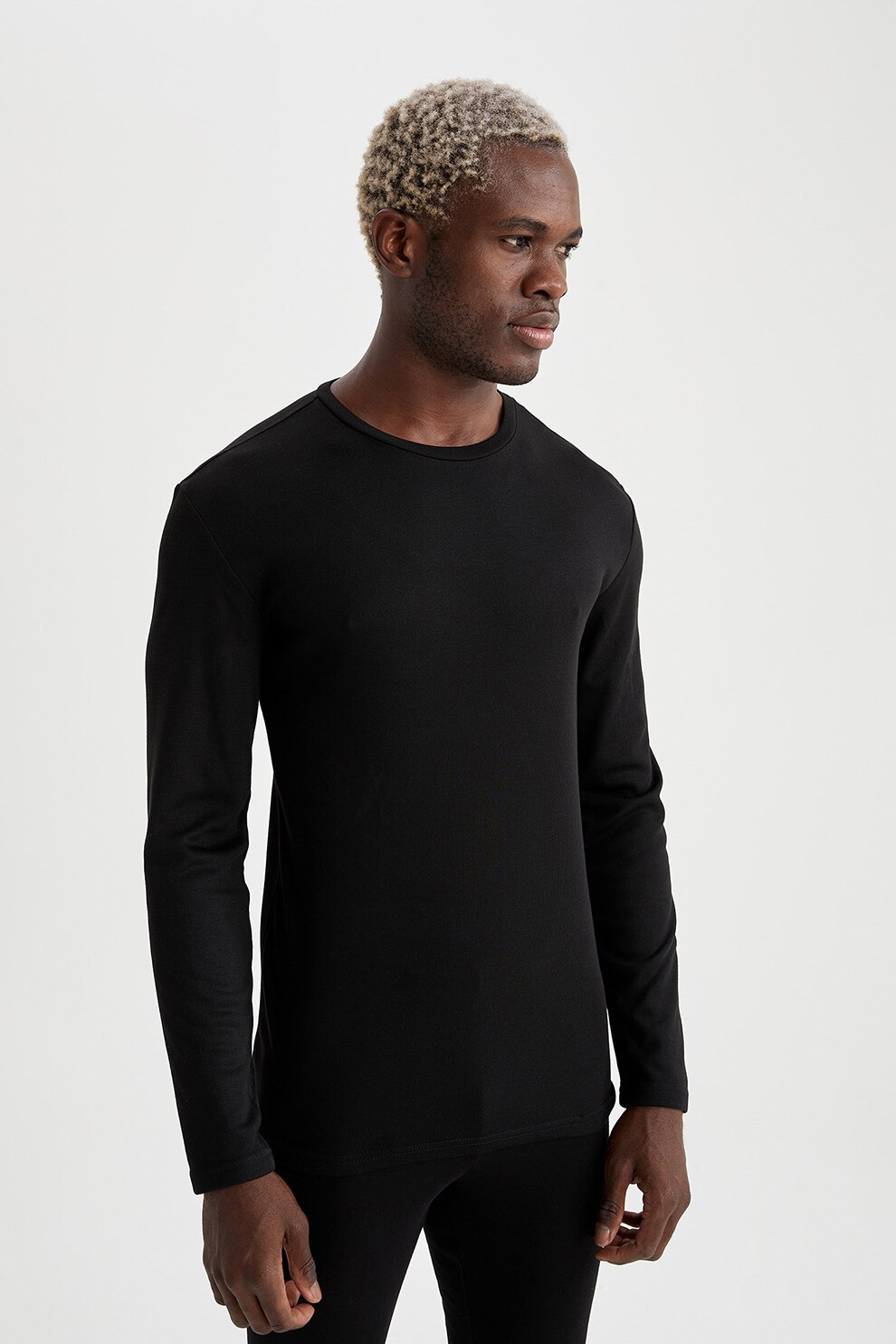 DeFacto, Bluza slim fit cu decolteu la baza gatului, Negru, XL