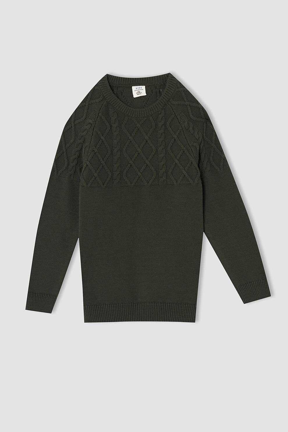 DeFacto, Pulover lung cu model torsade, Verde inchis