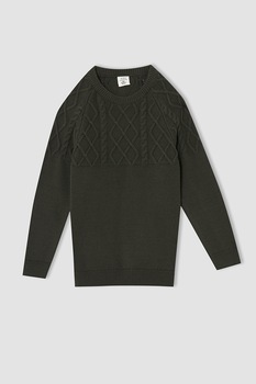 DeFacto, Pulover lung cu model torsade, Verde inchis DeFacto, Pulover lung cu model torsade, Verde inchis