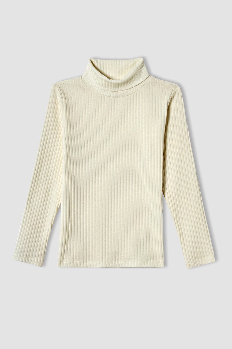 DeFacto, Pulover cu striatii si guler inalt, Alb fildes