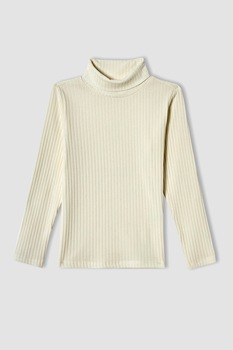 DeFacto, Pulover cu striatii si guler inalt, Alb fildes DeFacto, Pulover cu striatii si guler inalt, Alb fildes