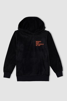 DeFacto, Hanorac cu text brodat, Negru/Oranj DeFacto, Hanorac cu text brodat, Negru/Oranj