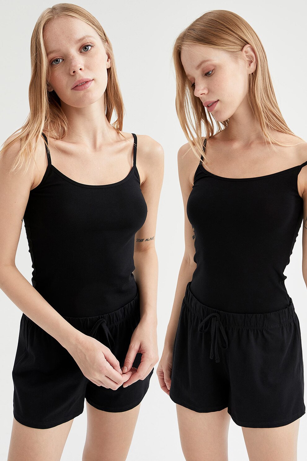 DeFacto, Set de topuri slim fit - 2 piese, Negru