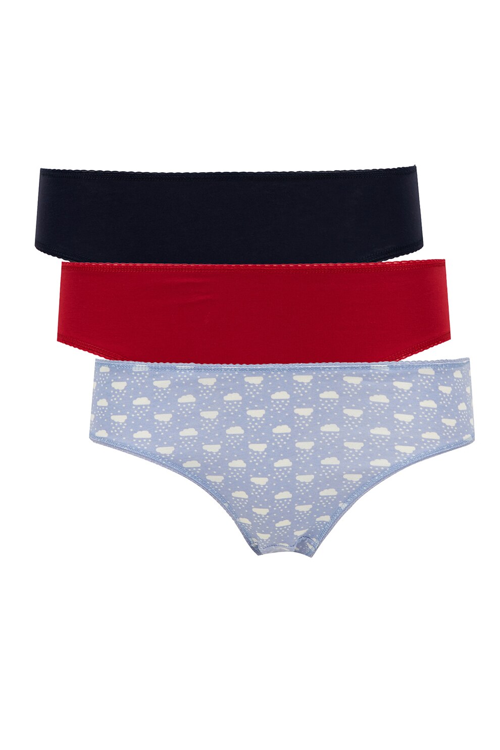 DeFacto, Set de chiloti cu imprimeu - 3 perechi, rosu, negru, lila prafuit