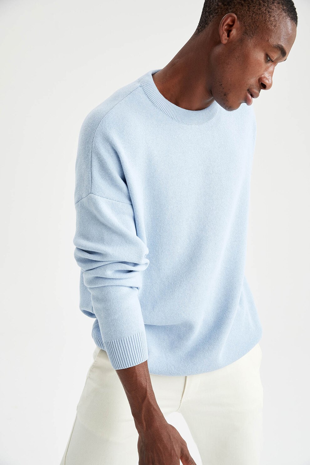 DeFacto, Pulover cu decolteu la baza gatului, Albastru azur