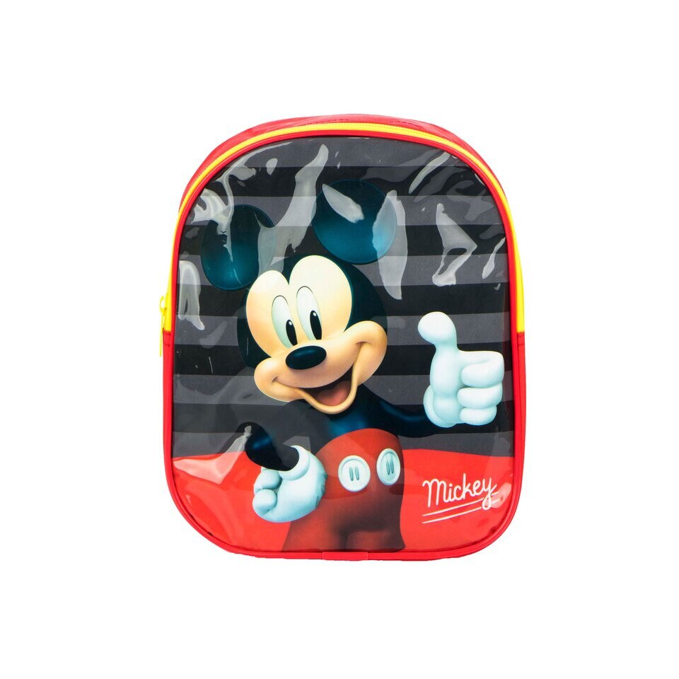Ghiozdan Mickey Mouse, rosu, 100%poliester, 24x10x20 cm