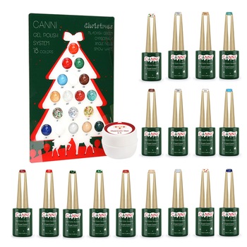 Kit oja semipermanenta Canni, colectie de Craciun, 17 culori, 1 gypsum gel, Catalog culori Kit oja semipermanenta Canni, colectie de Craciun, 17 culori, 1 gypsum gel, Catalog culori