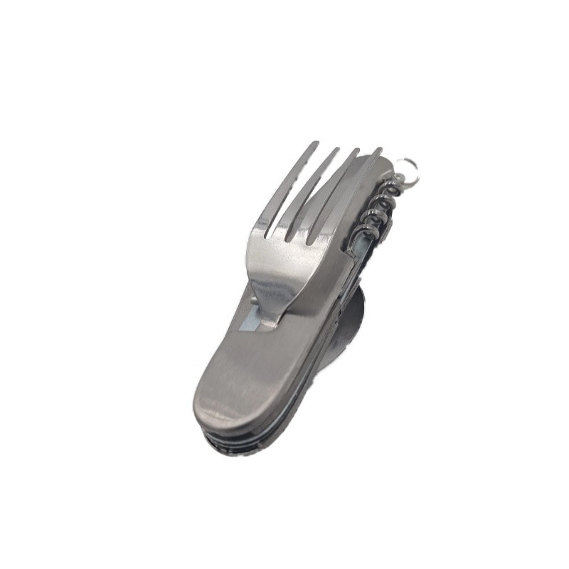 Cutit multifunctional pentru camping 8 in 1, cu lingura si furculita, 19 cm