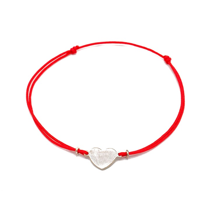 Bratara snur rosu reglabila link argint Inima