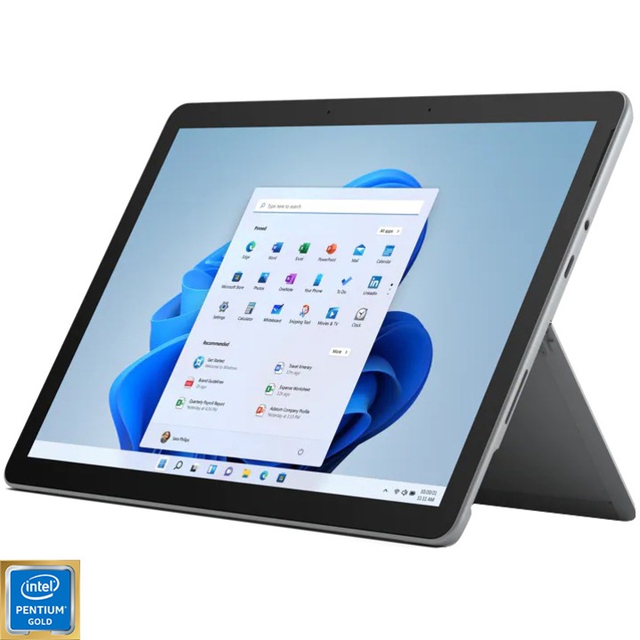 Laptop Microsoft Surface Go 3 cu procesor Intel® Pentium® Gold 6500Y pana la 3.40 GHz, 10.5", WUXGA+, 4GB, 64GB SSD, Intel® UHD Graphics 615, Windows 11 Home in S mode, Platinum