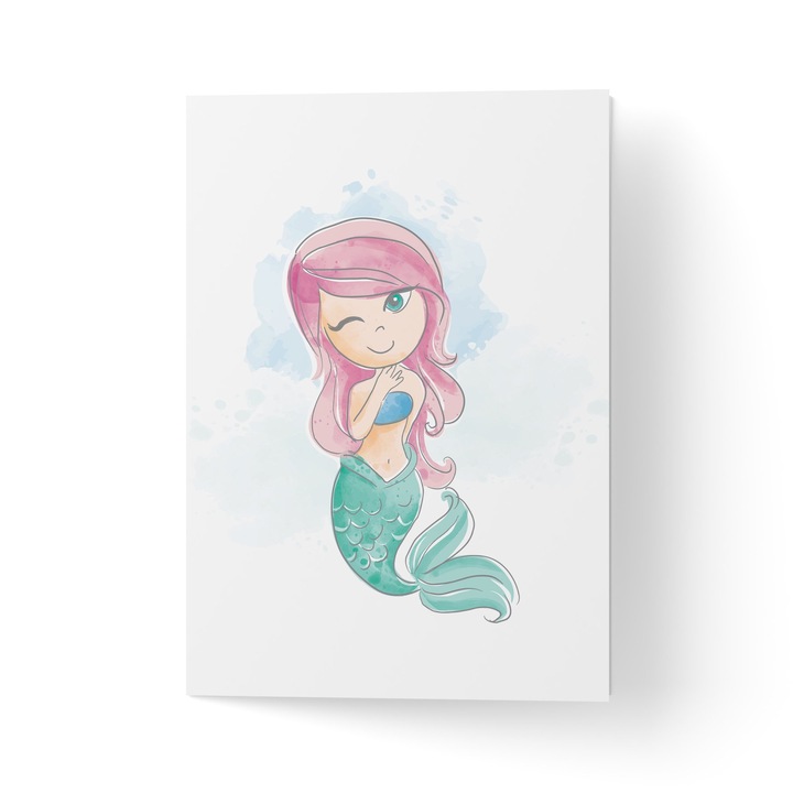 Üdvözlőlap borítékkal, prémium texturált papír - sellő rózsaszín hajjal