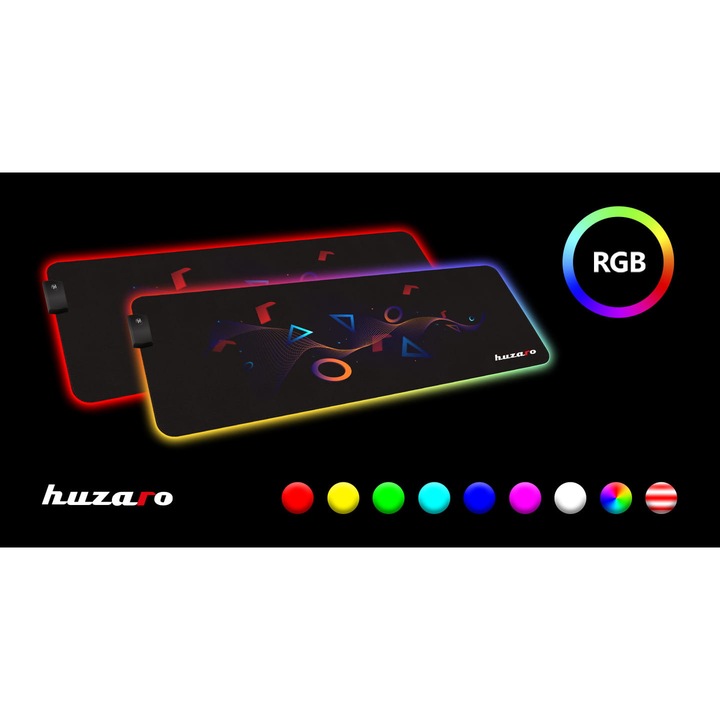 Mousepad gaming Huzaro 2.0, LED RGB, 80 x 30 cm, 4 mm