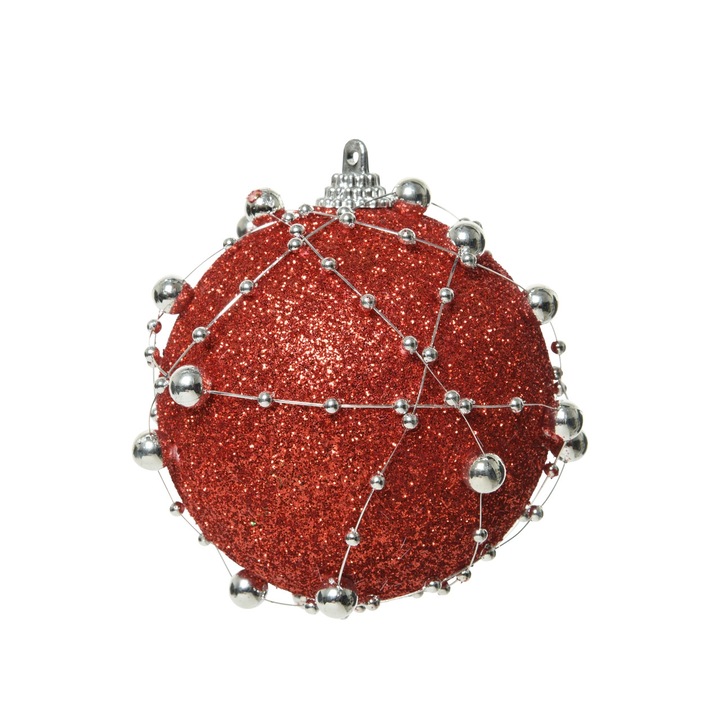 Коледна топка Decoris, Гирлянд от мъниста, O 8 см, Дунапрен, Червен