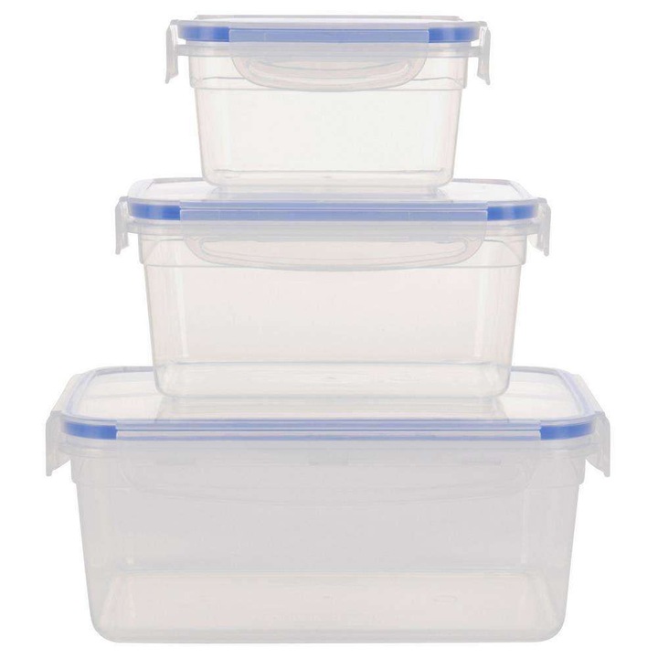 Set 3 cutii alimentare, Excellent Houseware, Plastic, Marimi diferite, Transparent