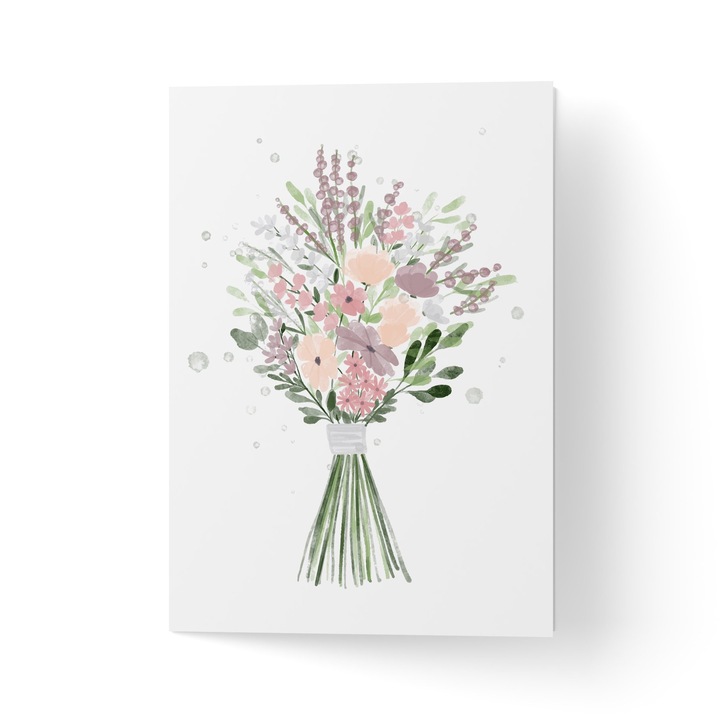 Üdvözlőlap borítékkal, prémium texturált papír - rózsaszín csokor