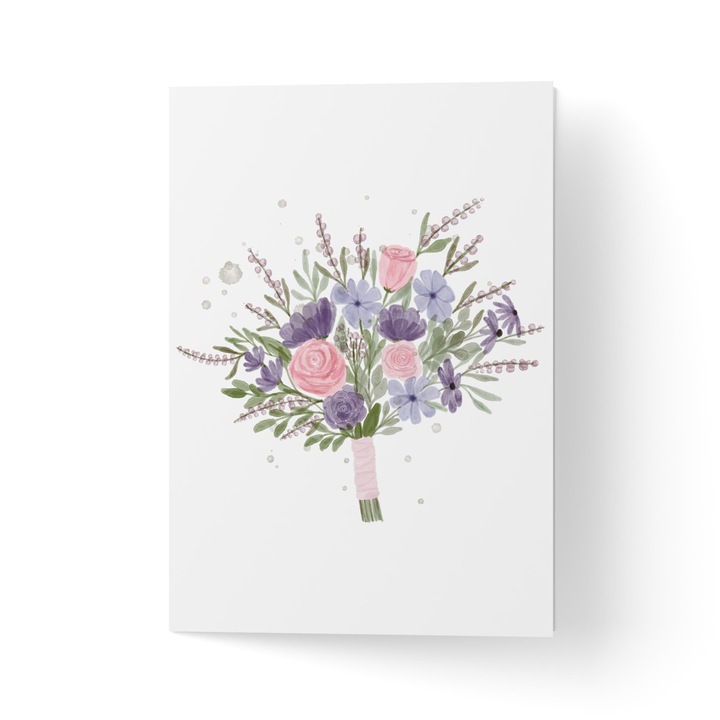 Üdvözlőlap borítékkal, prémium texturált papír - lila csokor