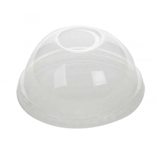 Set 50 capace biodegradabile transparente cupola cu orificiu pai, PLA, diametru 97 mm