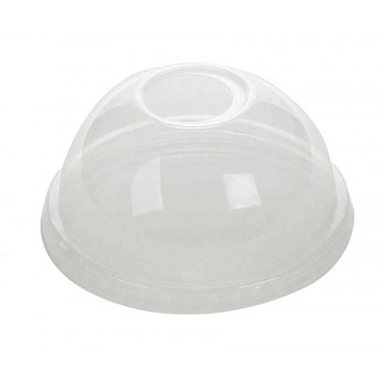 Set 50 capace biodegradabile transparente cupola cu orificiu pai, PLA, diametru 97 mm Set 50 capace biodegradabile transparente cupola cu orificiu pai, PLA, diametru 97 mm