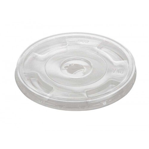 Set 50 capace biodegradabile transparente plate cu orificiu pai, PLA, diametru 97 mm