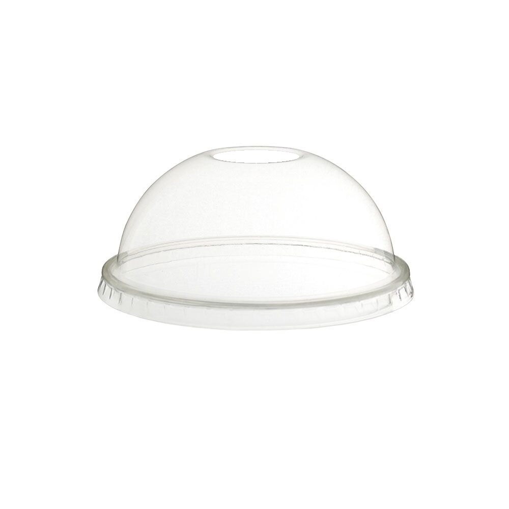 Set 50 capace biodegradabile transparente cupola cu orificiu pai, PLA, diametru 95 mm