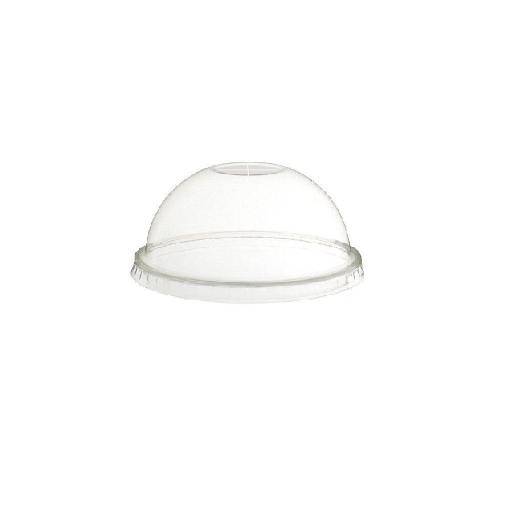 Set 50 capace biodegradabile transparente cupola cu orificiu pai, PLA, diametru 77 mm
