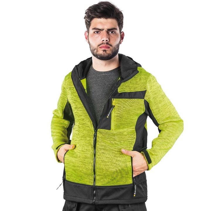 Jacheta de protectie, Falke, din poliester, cu gluga si buzunare, galben/negru, marimea 2XL