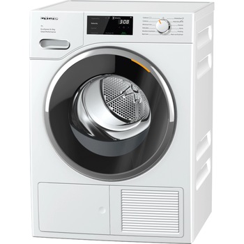 Uscator de rufe Miele TWF760WP cu pompa de caldura, capacitate 8 kg, EcoSpeed, DryCare40, EcoDry, functie FragranceDos, retea Miele@home, alb
