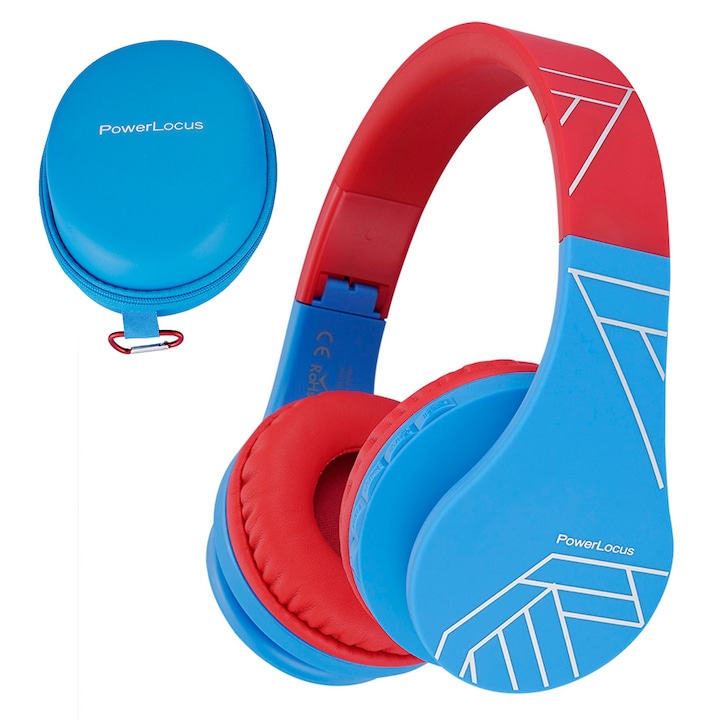 PowerLocus P1 Bluetooth fejhallgató, 85DB Csökkentett hangerőszint, gyerekeknek, Kék/Piros