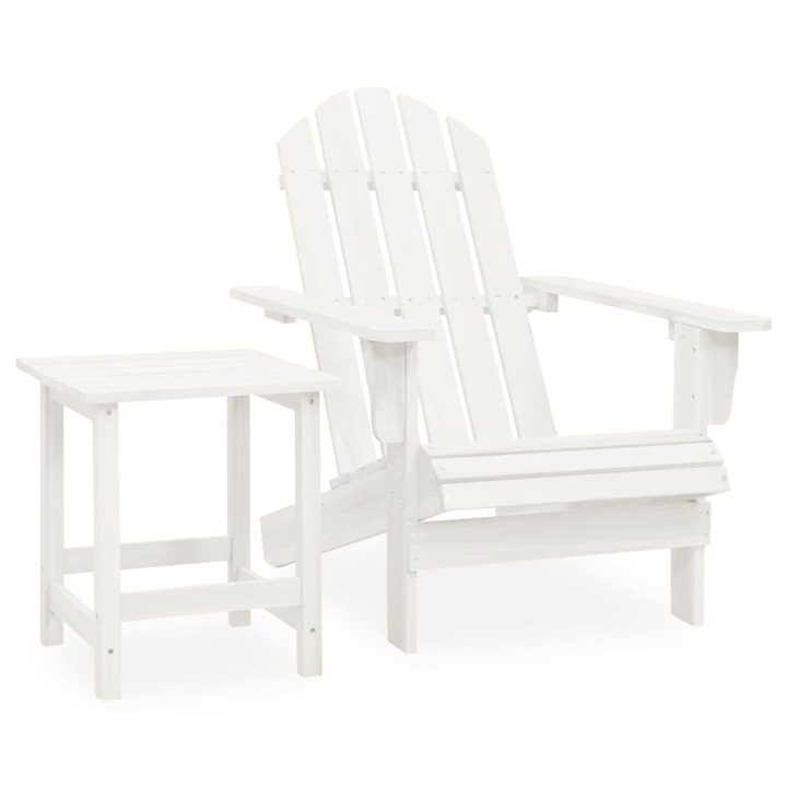 Scaun de gradina Adirondack cu masa vidaXL, alb, lemn masiv de brad, 9.29 kg