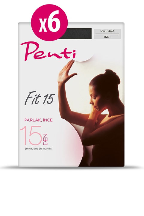 Set 6 dresuri Penti Fit 15, Satinat, 15 DEN, Alb/Negru