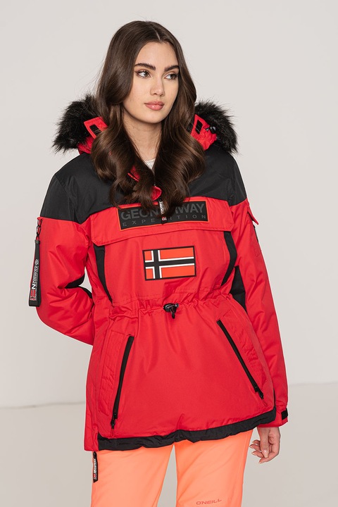 Geo Norway, Geaca cu vatelina, fara inchidere Bruna, Rosu/Negru