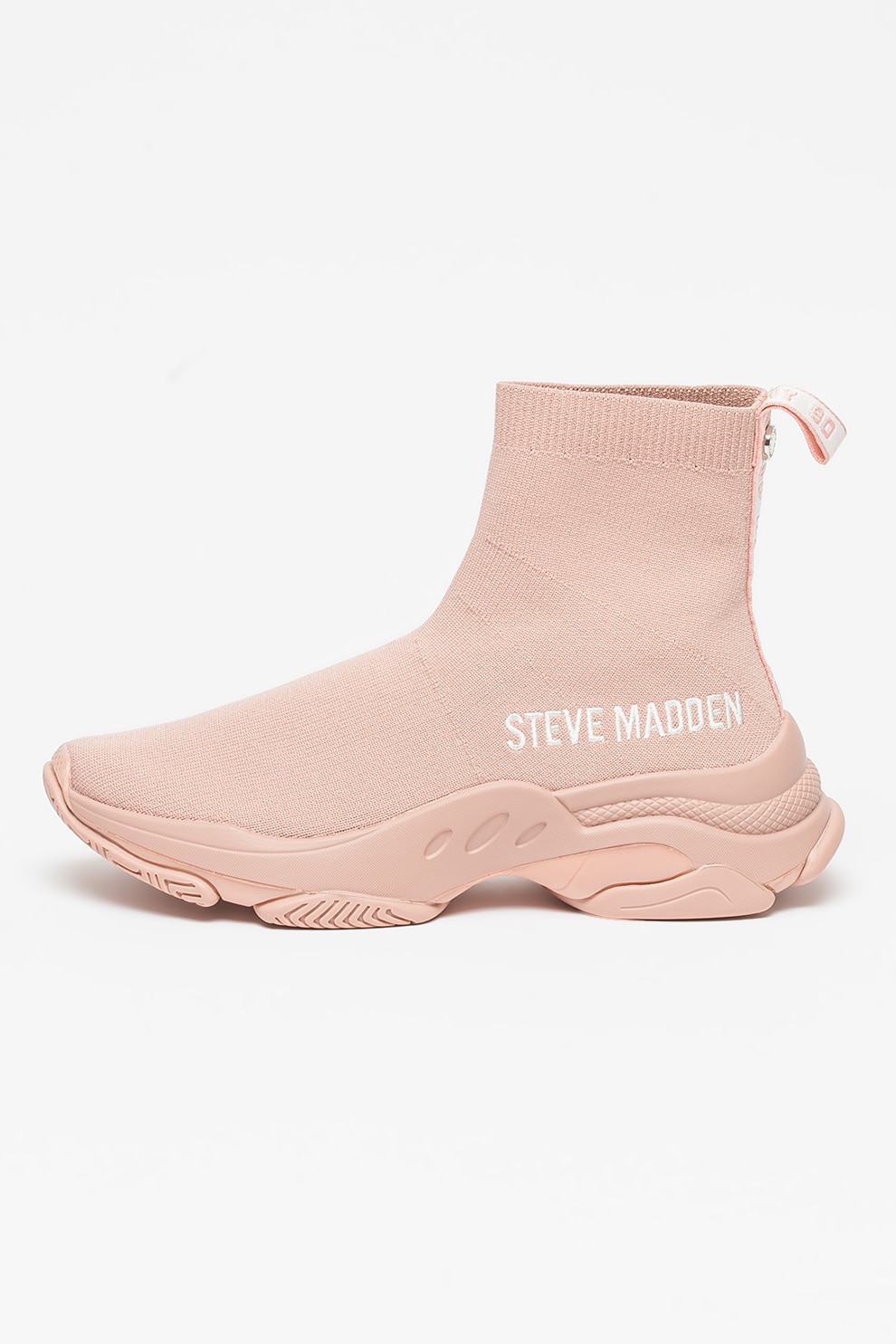 Steve Madden, Pantofi sport slip-on mid-high de plasa tricotata Master, Roz prafuit/Alb