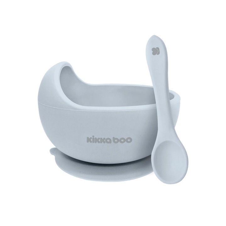 KikkaBoo Yummy Blue szilikon tál és kanál készlet