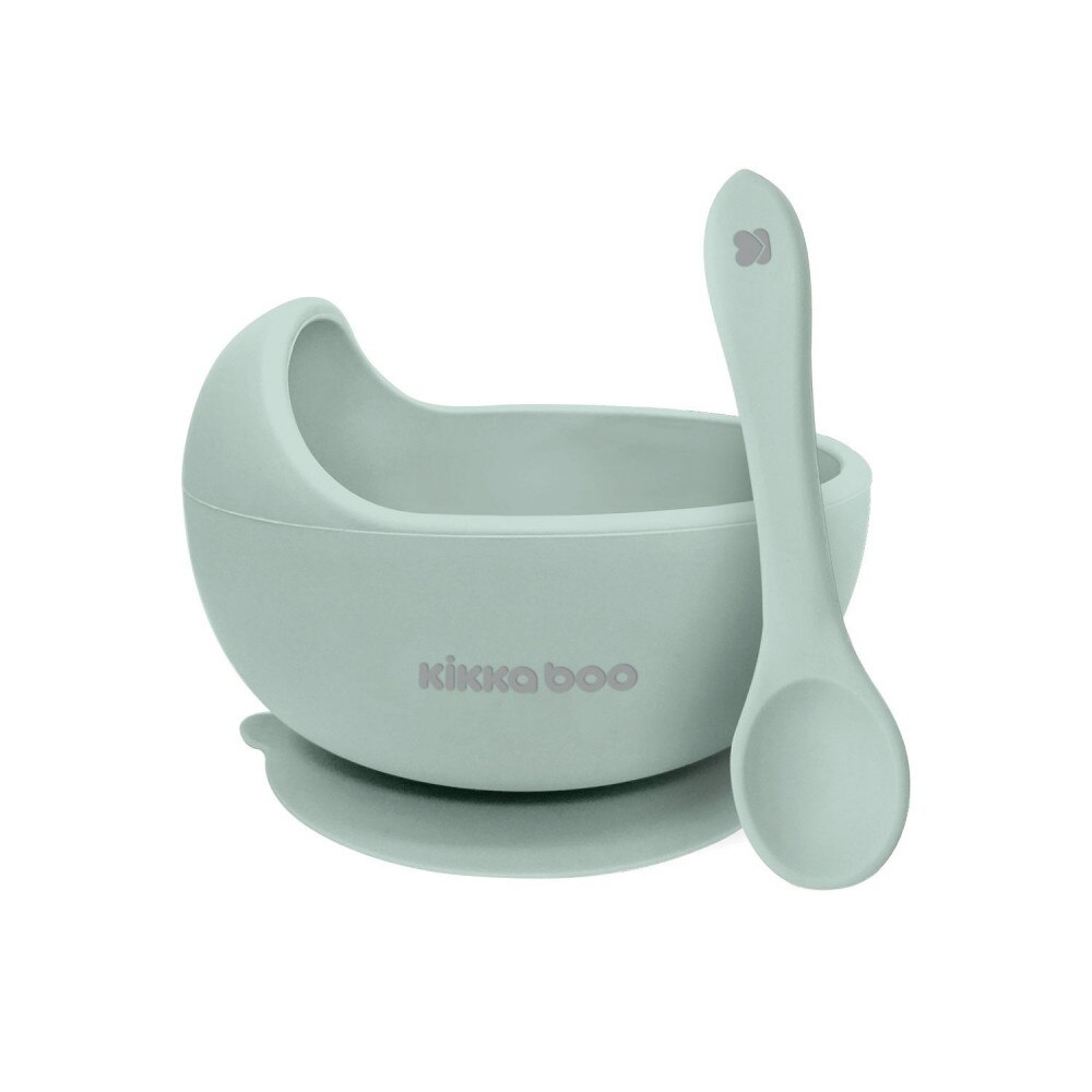 Set castron si lingurita din silicon KikkaBoo Yummy Mint