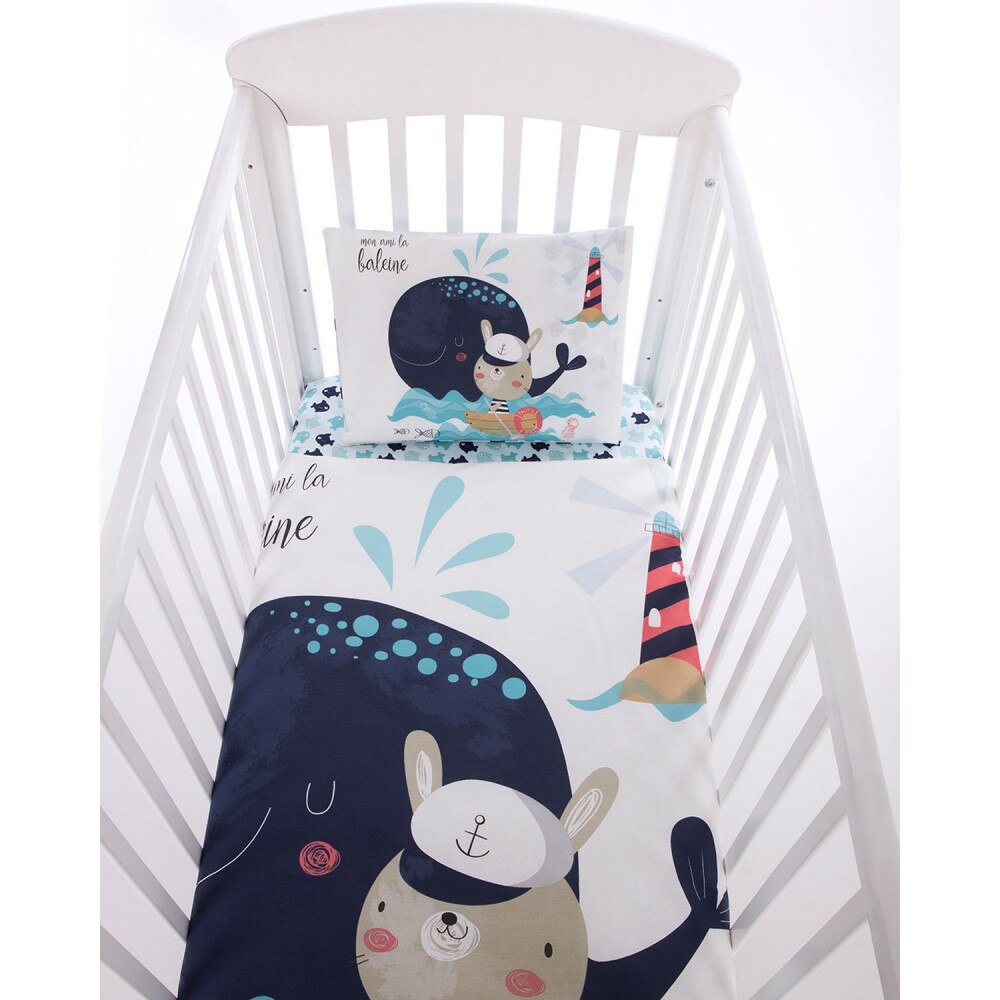 Lenjerie patut cu 3 piese KikkaBoo Happy Sailor