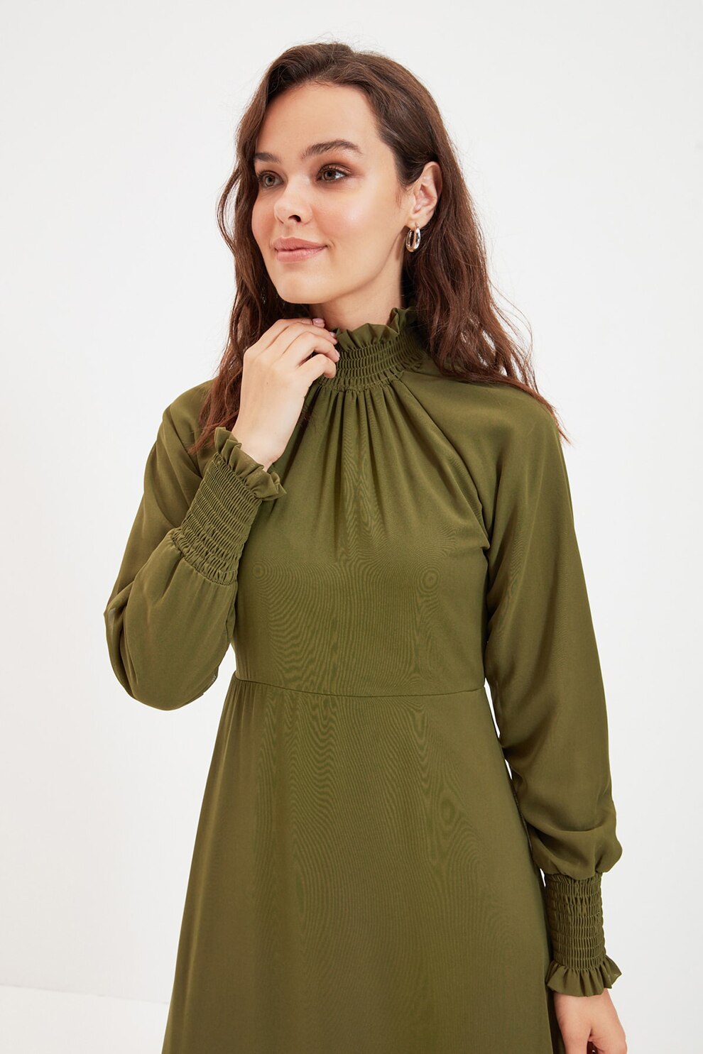 Trendyol, Rochie midi din sifon, Verde oliv