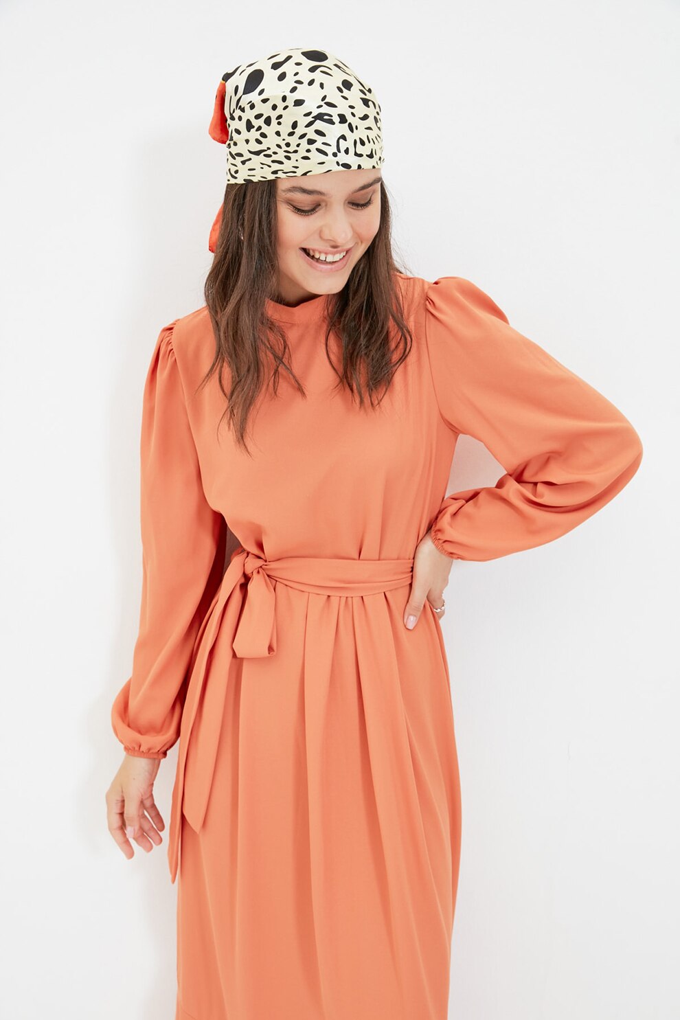 Trendyol, Rochie midi cu un cordon asortat, Oranj pal