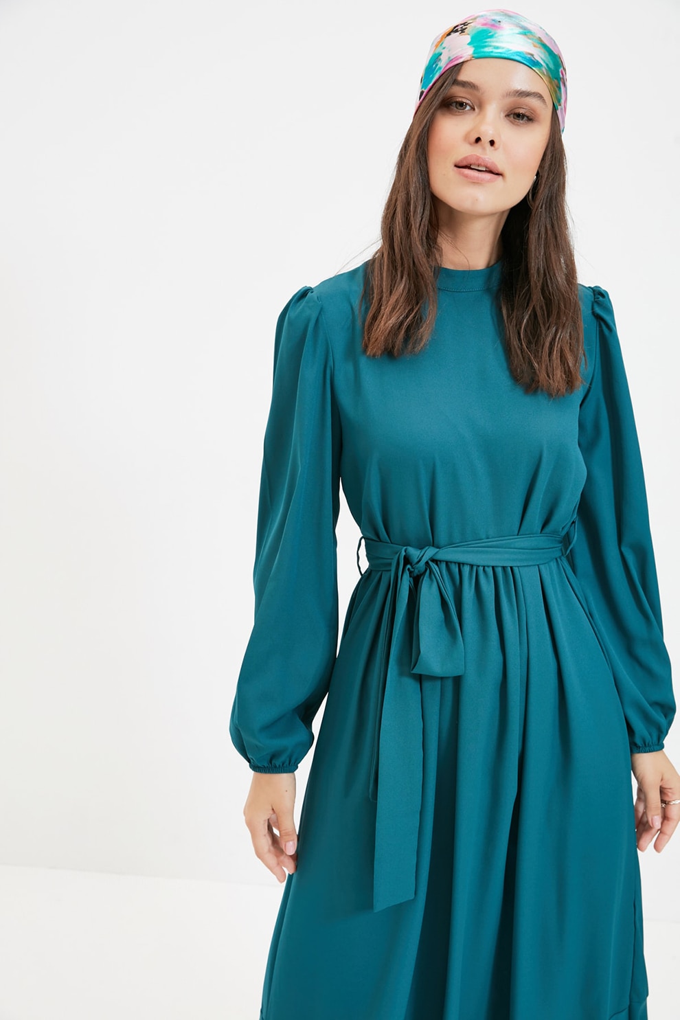 Trendyol, Rochie midi cu un cordon asortat, Albastru petrol