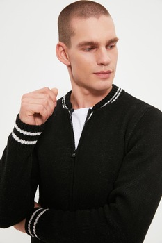 Trendyol, Cardigan regular fit cu fermoar, Negru Trendyol, Cardigan regular fit cu fermoar, Negru