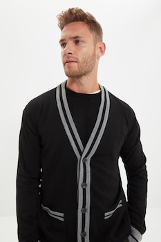 Trendyol, Cardigan cu decolteu in V si buzunare aplicate, Negru, S Trendyol, Cardigan cu decolteu in V si buzunare aplicate, Negru, S