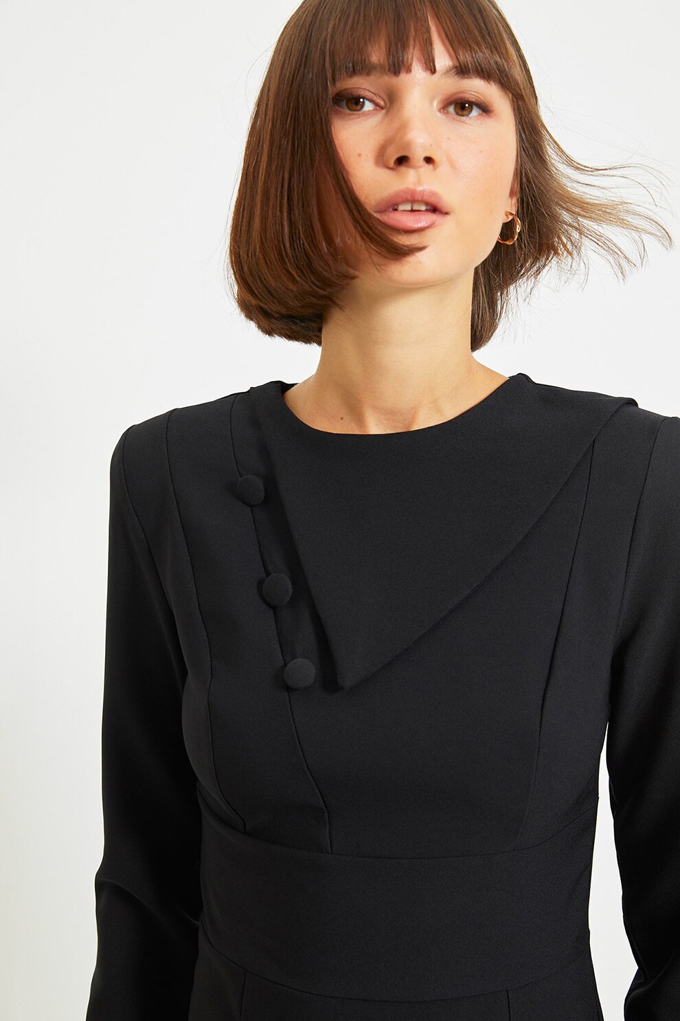 Trendyol, Rochie mini cu maneci lungi, Negru, XS